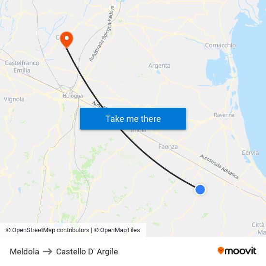 Meldola to Castello D' Argile map