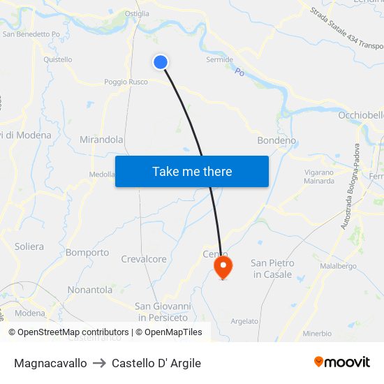 Magnacavallo to Castello D' Argile map