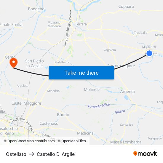 Ostellato to Castello D' Argile map