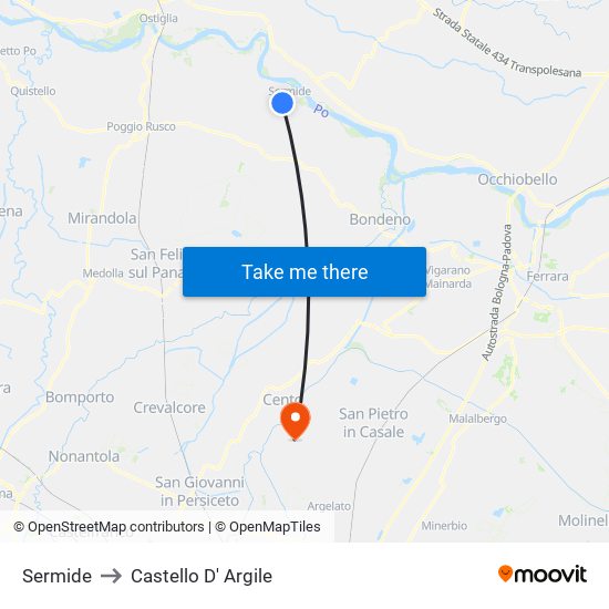 Sermide to Castello D' Argile map