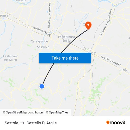 Sestola to Castello D' Argile map