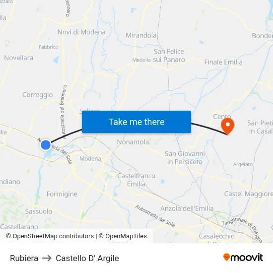 Rubiera to Castello D' Argile map