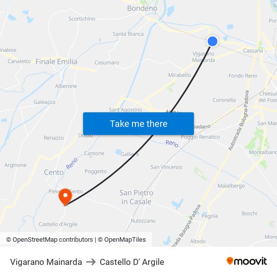 Vigarano Mainarda to Castello D' Argile map