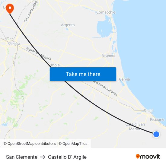 San Clemente to Castello D' Argile map