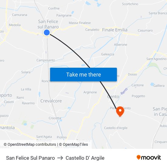 San Felice Sul Panaro to Castello D' Argile map