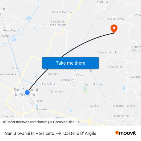 San Giovanni In Persiceto to Castello D' Argile map