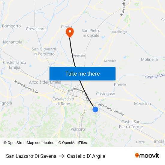 San Lazzaro Di Savena to Castello D' Argile map