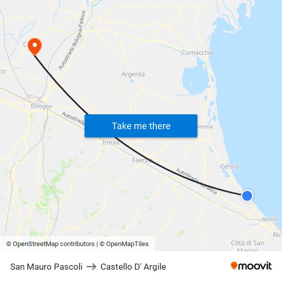 San Mauro Pascoli to Castello D' Argile map