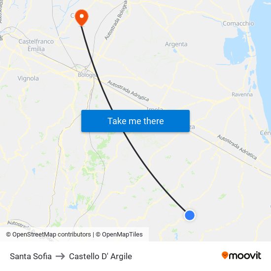 Santa Sofia to Castello D' Argile map