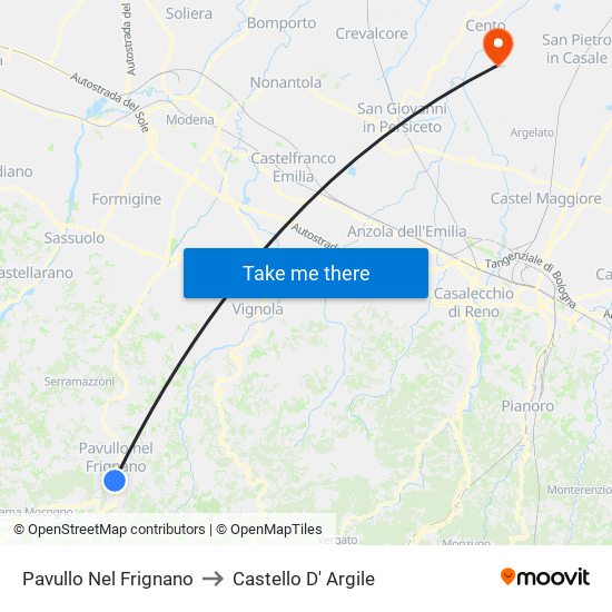 Pavullo Nel Frignano to Castello D' Argile map