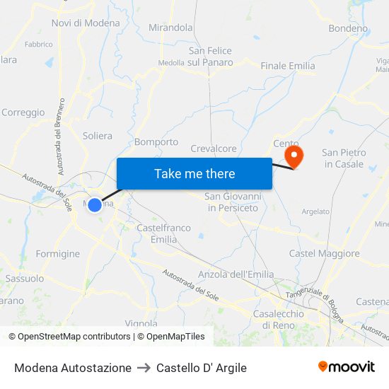 Modena  Autostazione to Castello D' Argile map