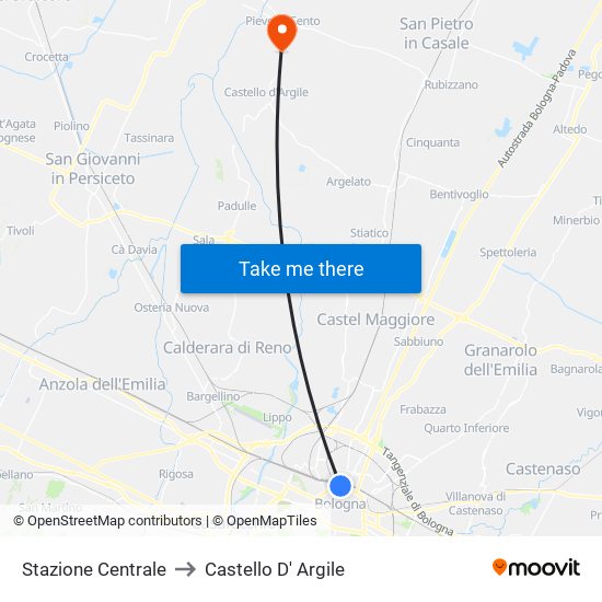 Stazione Centrale to Castello D' Argile map