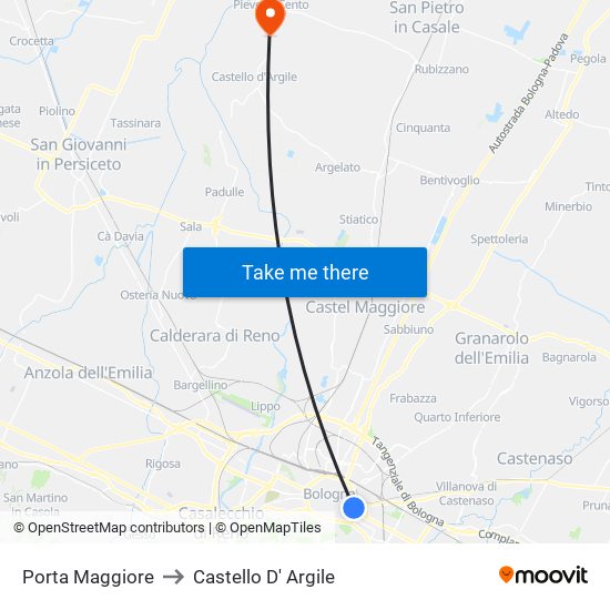 Porta Maggiore to Castello D' Argile map