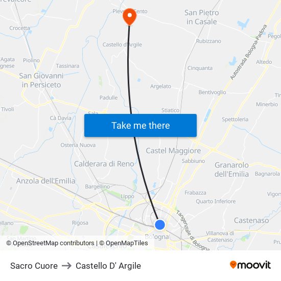 Sacro Cuore to Castello D' Argile map