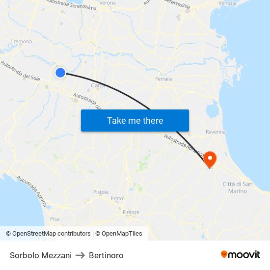 Sorbolo Mezzani to Bertinoro map