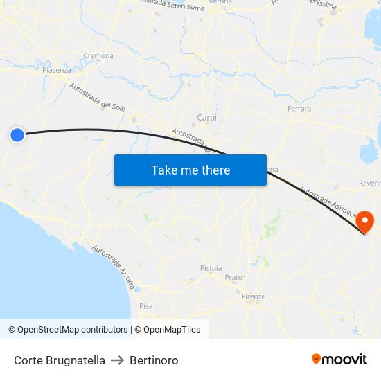 Corte Brugnatella to Bertinoro map