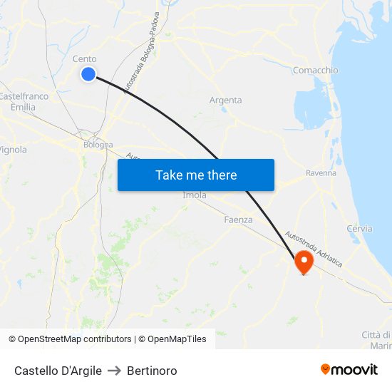 Castello D'Argile to Bertinoro map