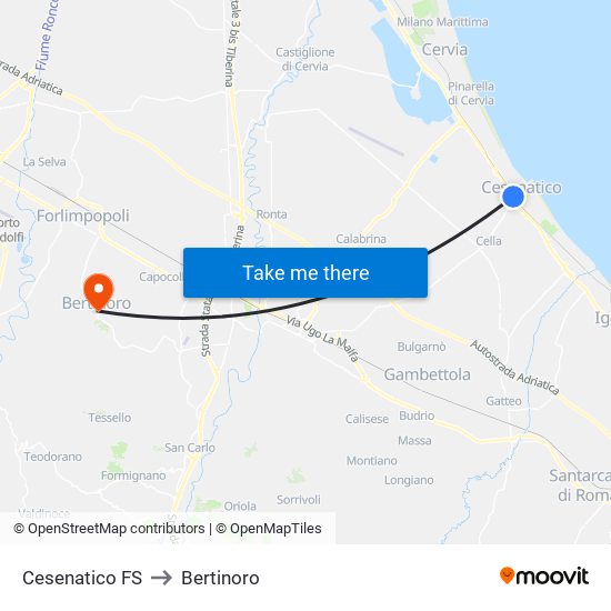 Cesenatico FS to Bertinoro map