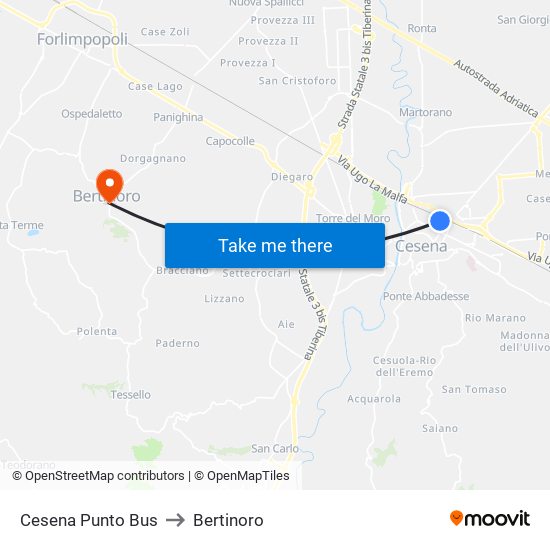 Cesena Punto Bus to Bertinoro map