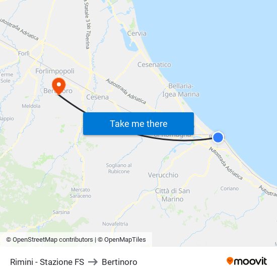Rimini - Stazione FS to Bertinoro map