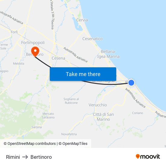 Rimini to Bertinoro map