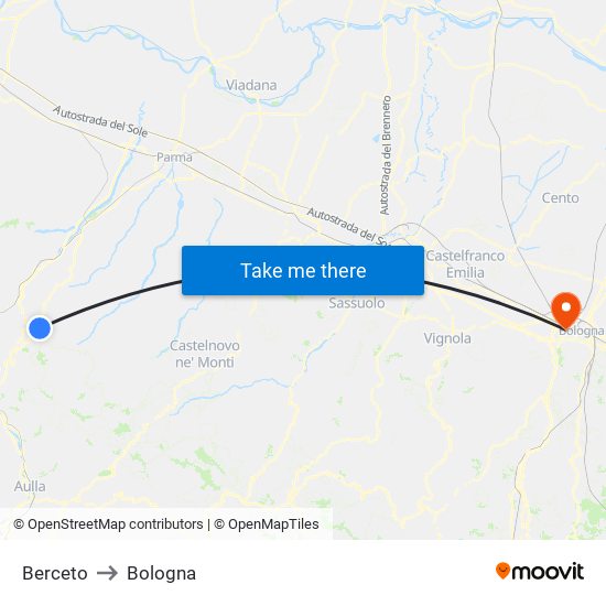 Berceto to Bologna map