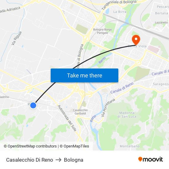 Casalecchio Di Reno to Bologna map