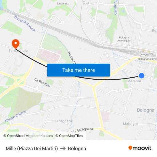 Mille (Piazza Dei Martiri) to Bologna map