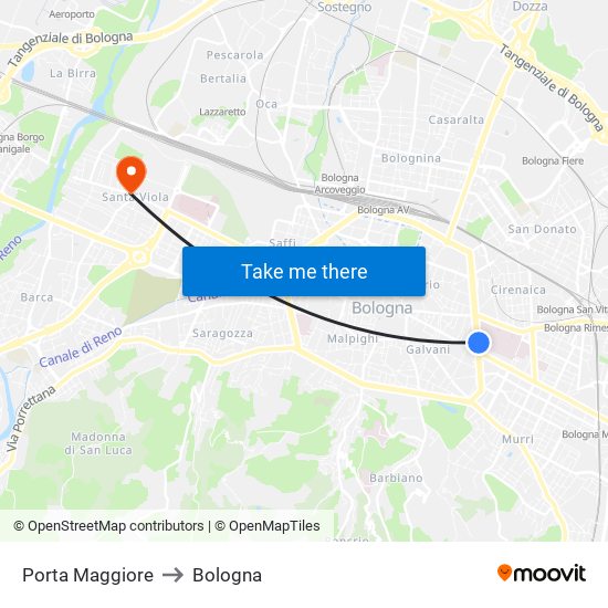 Porta Maggiore to Bologna map