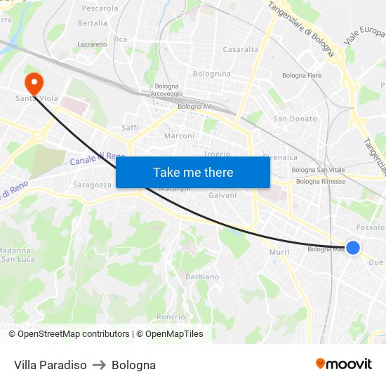 Villa Paradiso to Bologna map