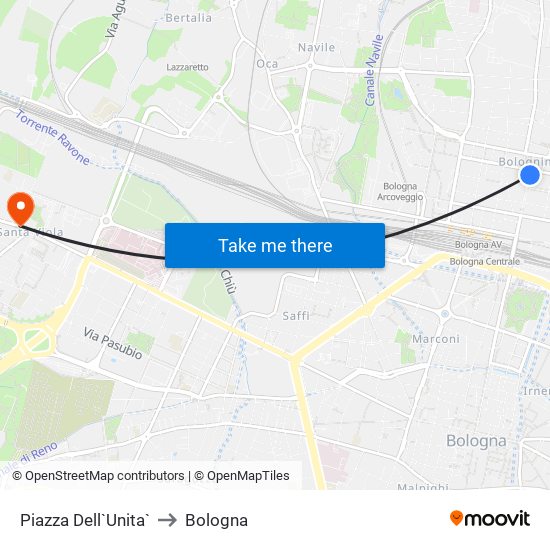 Piazza Dell`Unita` to Bologna map