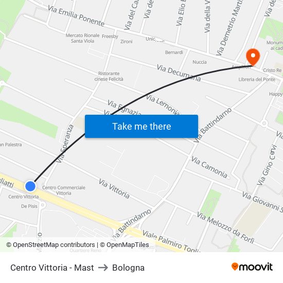 Centro Vittoria - Mast to Bologna map