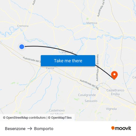 Besenzone to Bomporto map