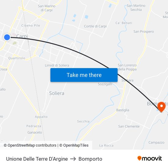 Unione Delle Terre D'Argine to Bomporto map