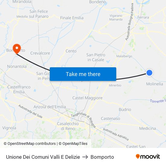 Unione Dei Comuni Valli E Delizie to Bomporto map