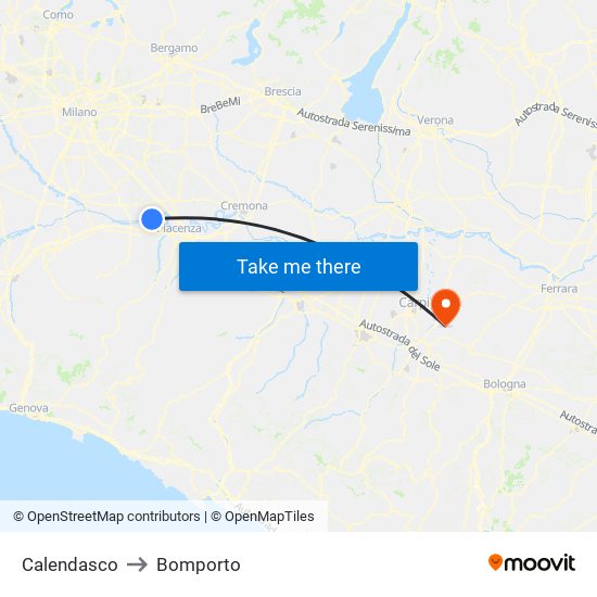 Calendasco to Bomporto map