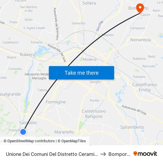 Unione Dei Comuni Del Distretto Ceramico to Bomporto map