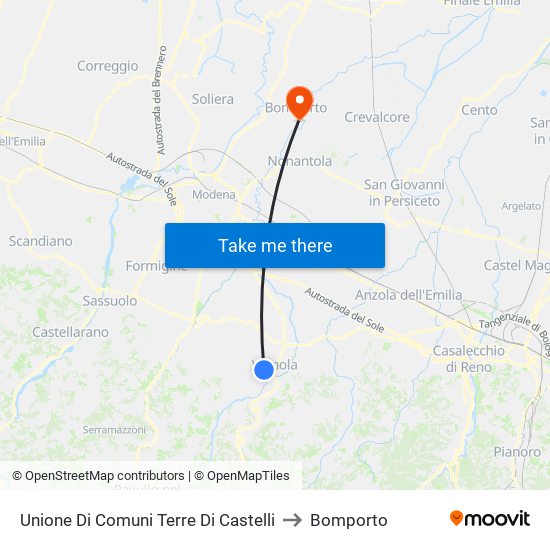 Unione Di Comuni Terre Di Castelli to Bomporto map