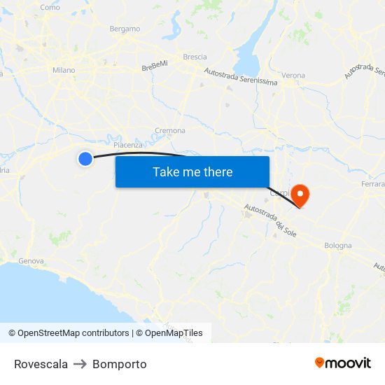 Rovescala to Bomporto map