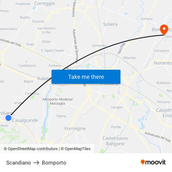 Scandiano to Bomporto map