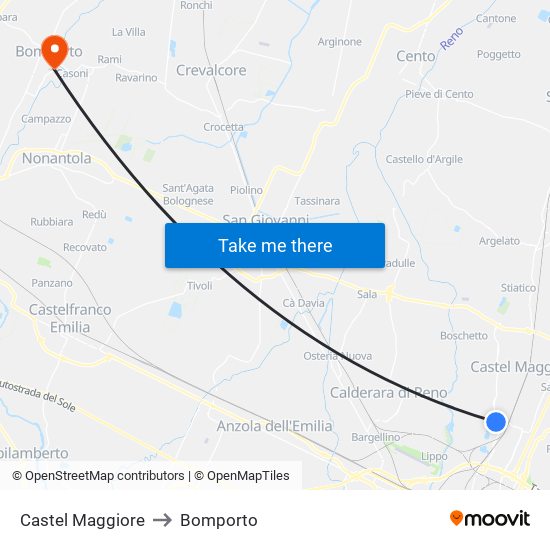 Castel Maggiore to Bomporto map