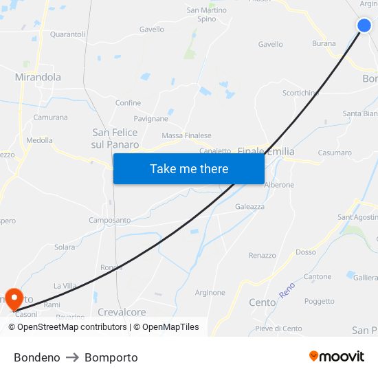 Bondeno to Bomporto map