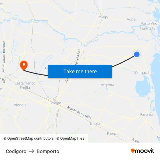 Codigoro to Bomporto map