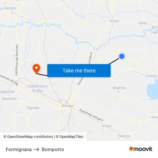 Formignana to Bomporto map