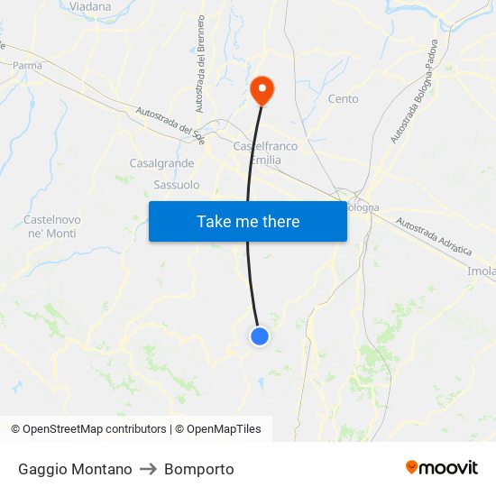 Gaggio Montano to Bomporto map