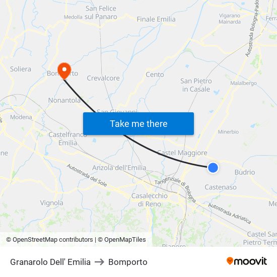 Granarolo Dell' Emilia to Bomporto map