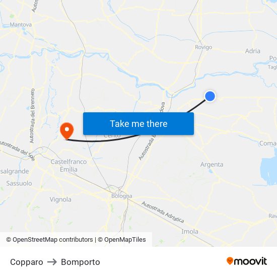 Copparo to Bomporto map