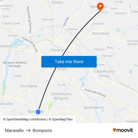 Maranello to Bomporto map