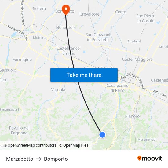 Marzabotto to Bomporto map