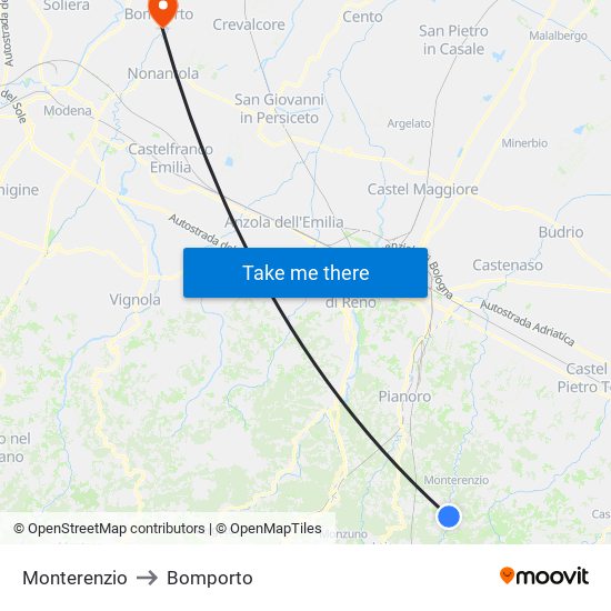 Monterenzio to Bomporto map